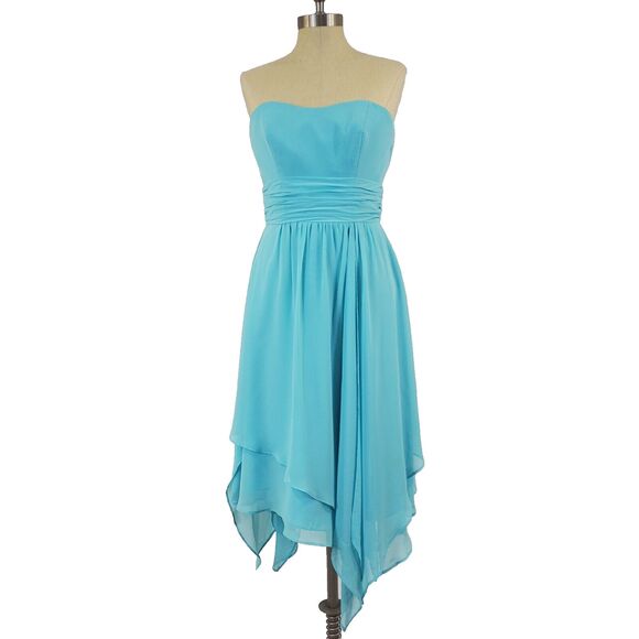 Alfred Angelo Strapless Midi Dress Asymmetric Hem Sz 4 Blue Whimsy Fairy Wedding - Picture 1 of 13